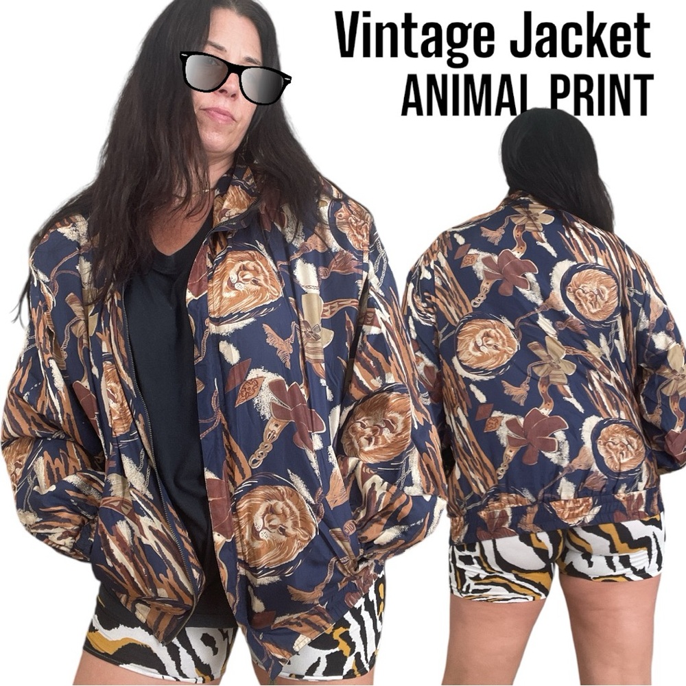 100% silk animal print Jacket. Vintage sz XL